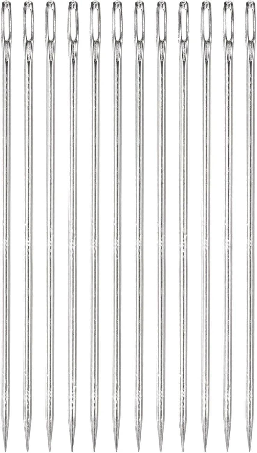 سوزن های روکش دوزی هارفینگتون 12 عددی 6 اینچی، سوزن های دوخت چشم بزرگ، سوزن های خیاطی دستی مستقیم فولاد ضد زنگ برای خیاطی دستی خانگی چرم، ملیله دوزی، پرزدار کردن، تسمه، فرش