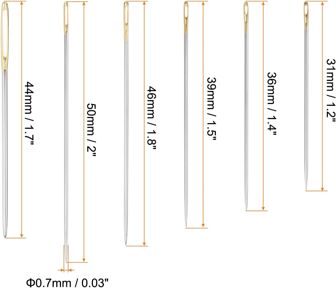 هارفینگتون 30 عدد سوزن خیاطی دستی با قطر 0.03 اینچ در 6 سایز مختلف، سوزن های بخیه استیل ضد زنگ، سوزن های بخیه چشم بزرگ، سوزن گلدوزی با 2 سوزن نخ کن و جعبه نگهداری آبی