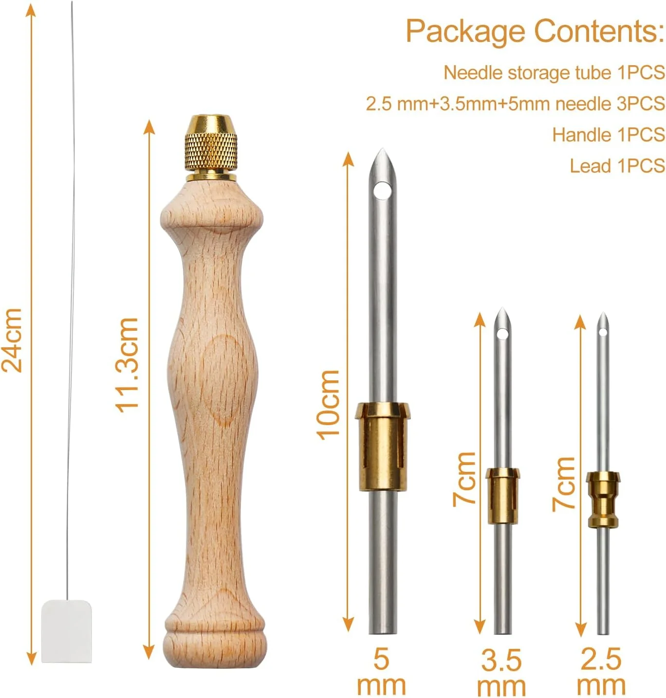 ست سوزن پانچ دسته دار، 1 ست 5 تایی سوزن پانچ لوله فلزی، کیت سوزن پانچ 5 میلی متر/3.5 میلی متر/2.5 میلی متر، سوزن پانچ چوبی، قلم گلدوزی چوبی، قلم گلدوزی ساخته شده از دسته چوبی، ست سوزن پانچ برای