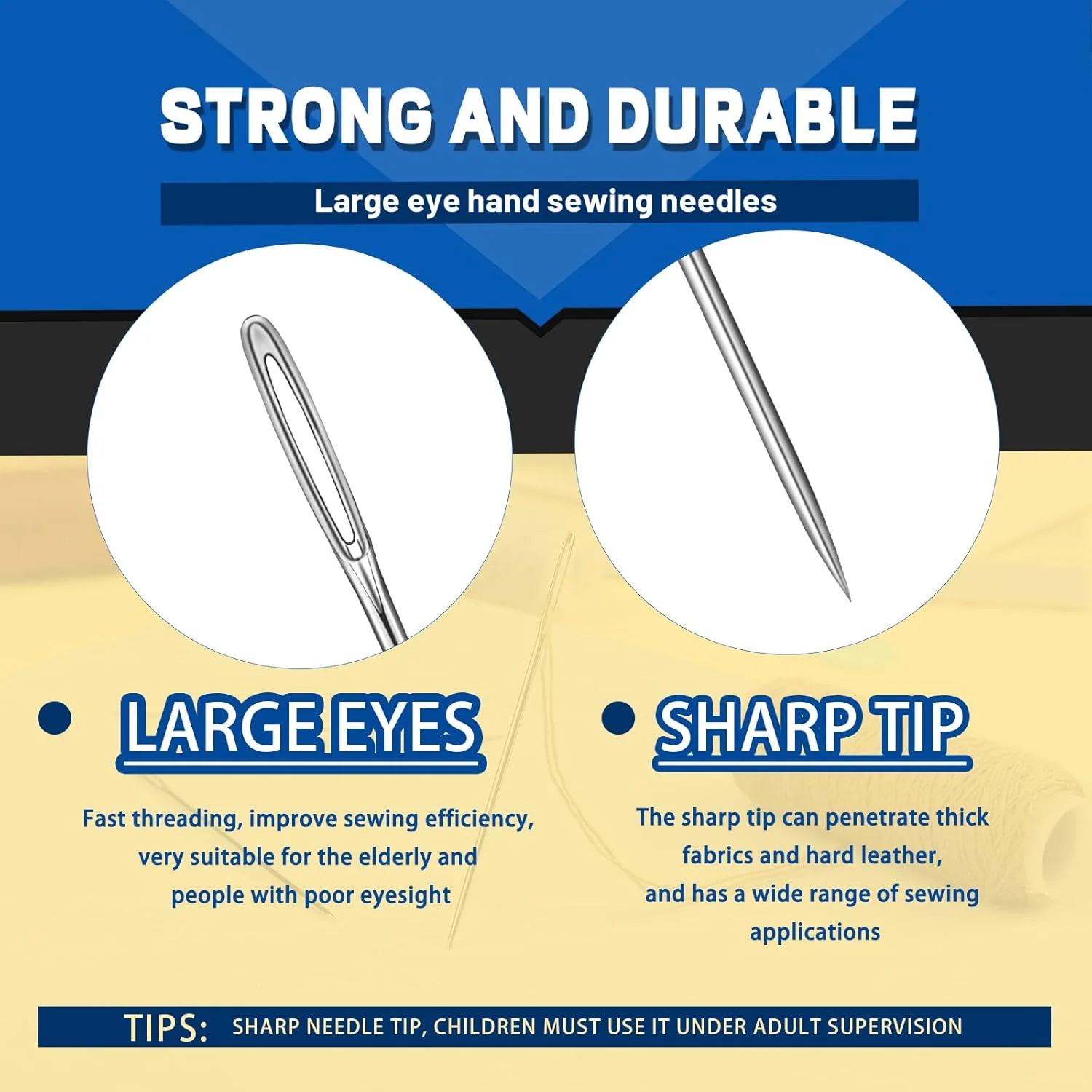 35 عدد سوزن خیاطی چشم بزرگ، 7 سایز سوزن تیز خیاطی برای دوخت دستی، سوزن نخ گلدوزی چرمی، سوزن بافتنی نخ استیل ضد زنگ با سوزن نخ کن، انگشتانه برای صنایع دستی، تعمیر، لحاف دوزی