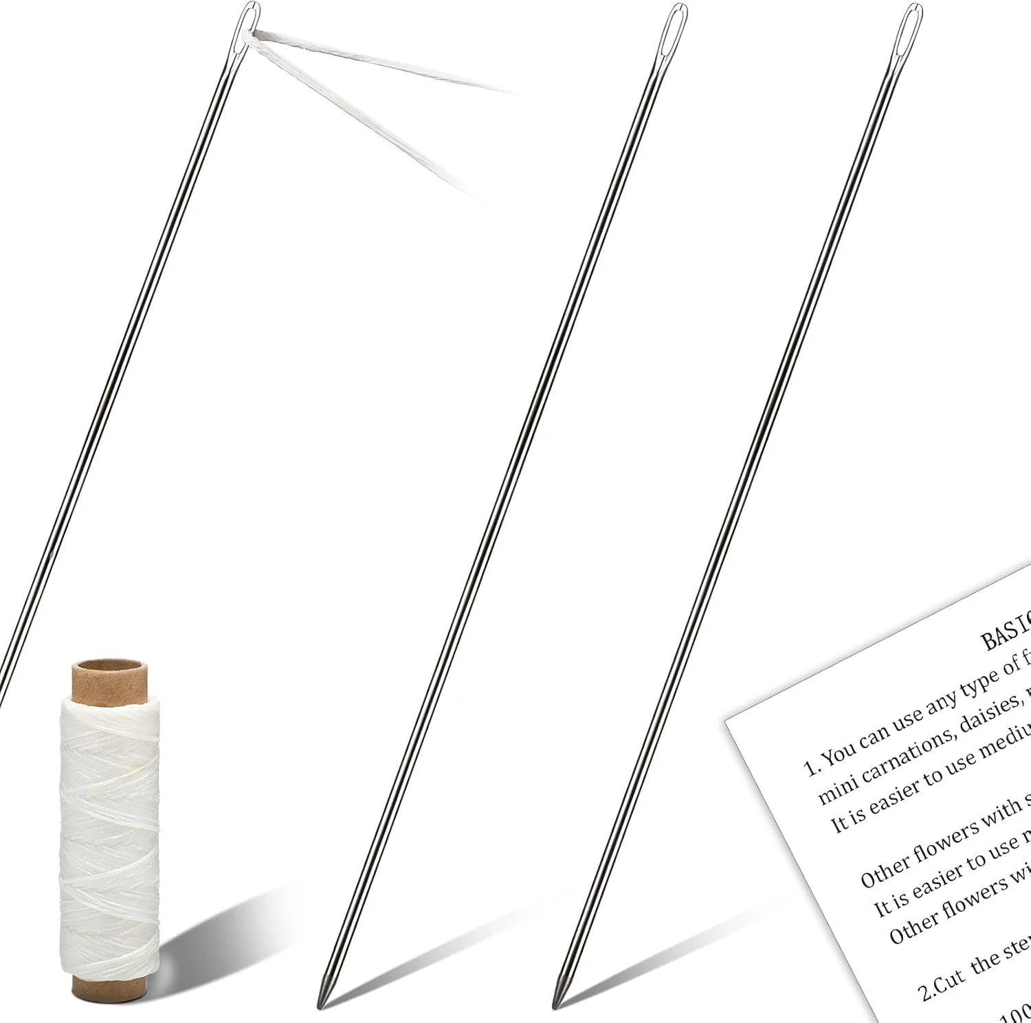 ست 4 عددی سوزن لی بلند 12 اینچی با چشم بزرگ، نخ لی به همراه دستورالعمل ساخت لی برای ساخت تاج گل هاوایی، مالایی، روکش مبلمان، گل های تایلندی و لوازم خیاطی ست 4 عددی سوزن لی بلند 12 اینچی با چشم بزرگ، نخ لی به همراه دستورالعمل ساخت لی برای ساخت تاج گل هاوایی، مالایی، روکش مبلمان، گل های تایلندی و لوازم خیاطی