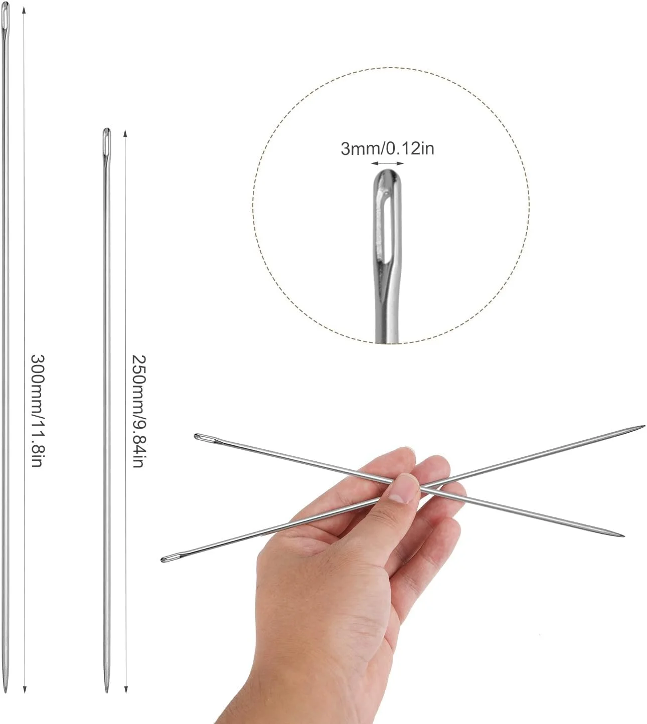 سوزن های روکش حرفه ای Gosknor، 2 عددی، سوزن های خیاطی بلند 10 و 12 اینچی، سوزن های بزرگ، سوزن های مو، سوزن بزرگ برای روکش چرم