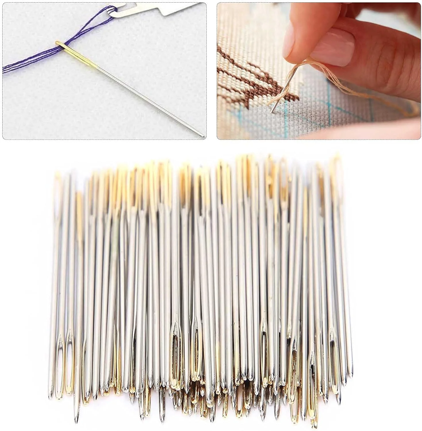 لوازم خیاطی عمومی، سوزن های خیاطی نخ دندان گلدوزی 100 عدد سوزن گلدوزی بخیه متقاطع با جعبه ذخیره سازی گلدوزی بخیه چشم (شماره 22)