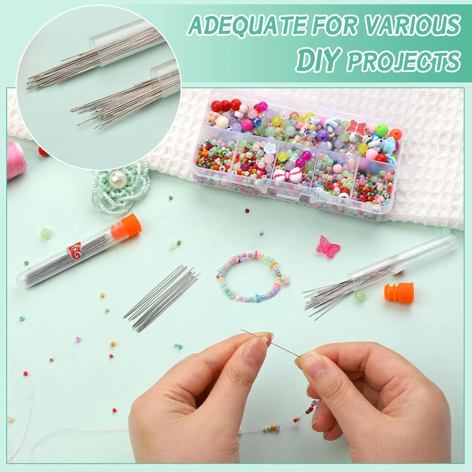 GarfxG 120 عدد سوزن مهرهبافی، سوزنهای مهرهبافی مستقیم برای ساخت جواهرات، سایز 10 و سایز 11 سوزنهای مهرهای ظریف با لوله نگهداری برای مهره و پولک دوزی، ساخت کاردستی DIY GarfxG 120 عدد سوزن مهرهبافی، سوزنهای مهرهبافی مستقیم برای ساخت جواهرات، سایز 10 و سایز 11 سوزنهای مهرهای ظریف با لوله نگهداری برای مهره و پولک دوزی، ساخت کاردستی DIY