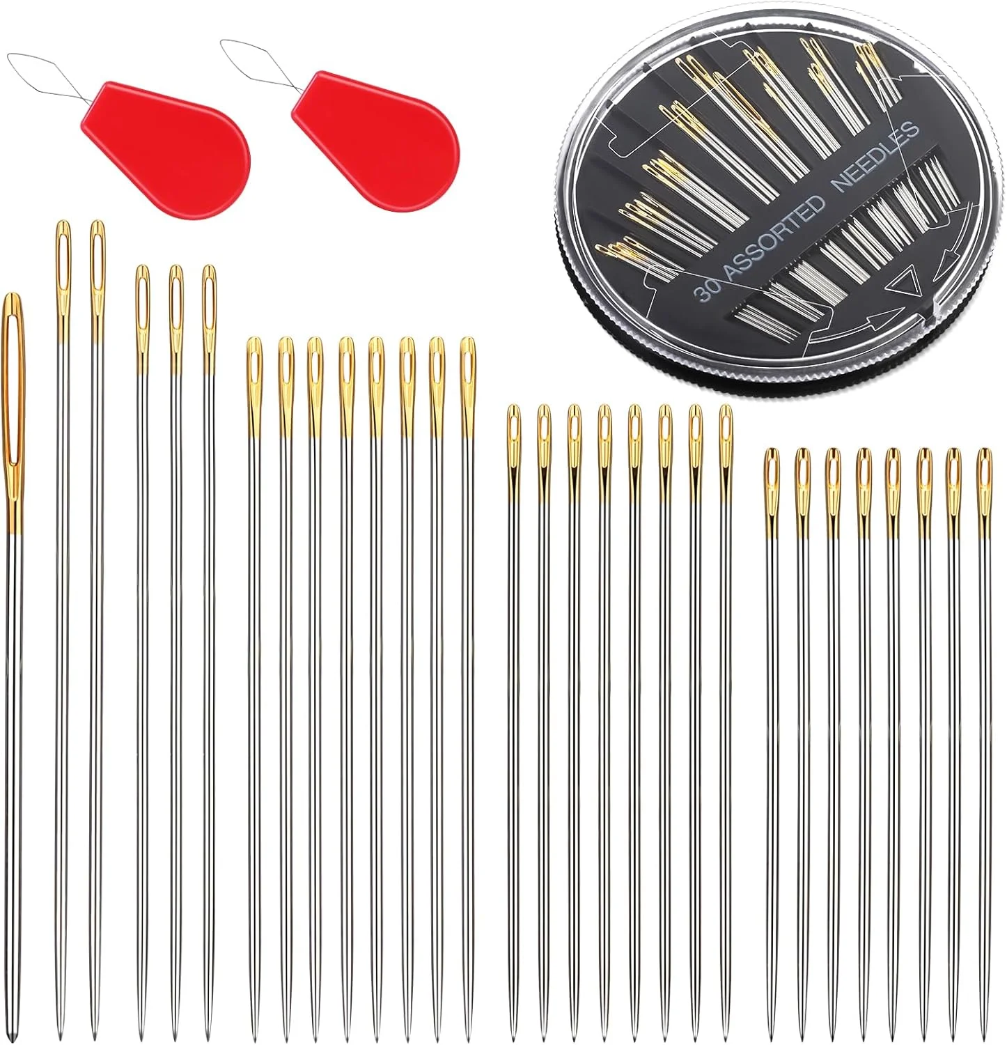 Ftyiwu بسته 30 عددی سوزن خیاطی دستی، کیت سوزن های گلدوزی متنوع، 6 سایز سوزن های خیاطی چشم بزرگ با سوزن نخ کن برای پروژه های صنایع دستی DIY، خیاطی دستی، تعمیر خیاطی Ftyiwu بسته 30 عددی سوزن خیاطی دستی، کیت سوزن های گلدوزی متنوع، 6 سایز سوزن های خیاطی چشم بزرگ با سوزن نخ کن برای پروژه های صنایع دستی DIY، خیاطی دستی، تعمیر خیاطی