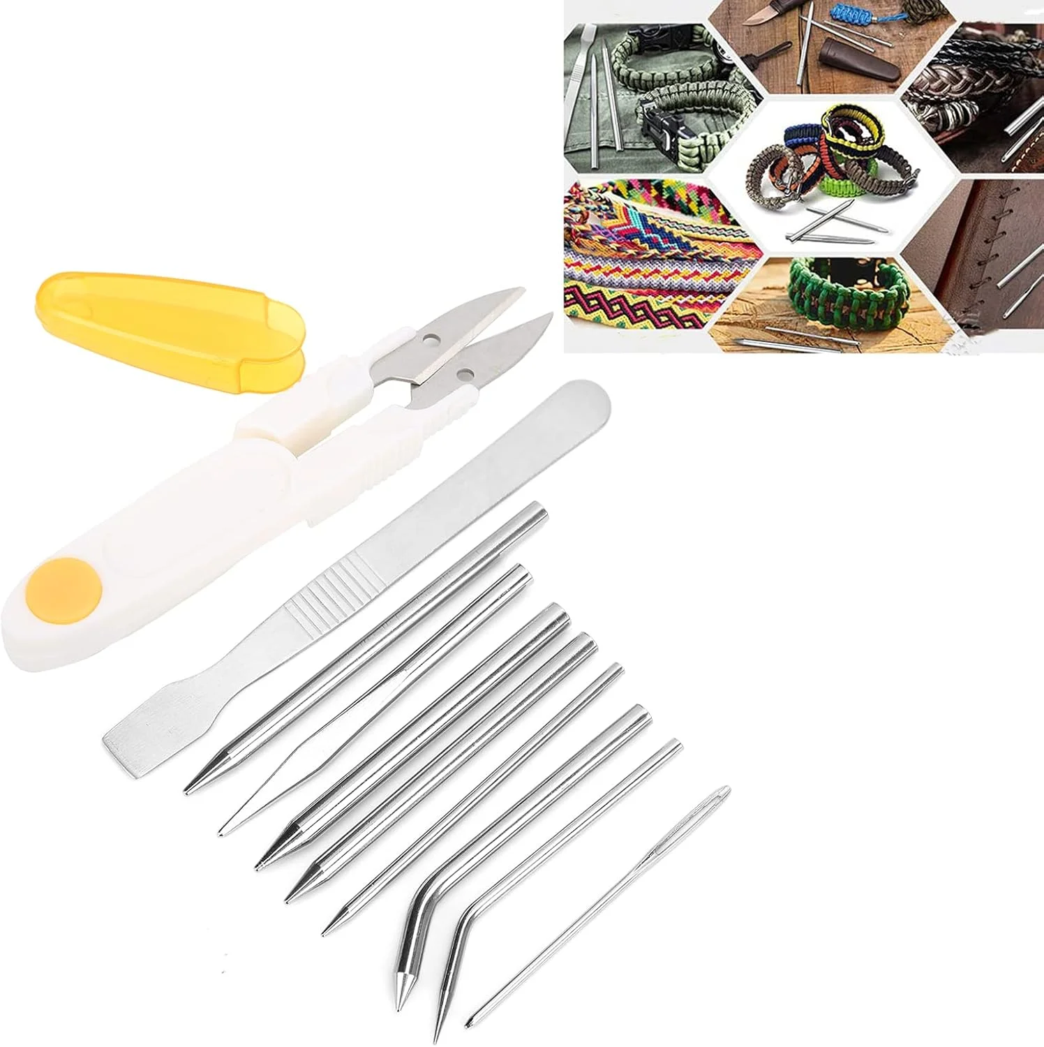 سوزن طناب FURLOU، ابزار طناب پاراکورد رنگی مخلوط با فولاد ضد زنگ با کیفیت بالا برای بافندگی و خیاطی برای کارگران حرفه ای یا علاقه مندان به صنایع دستی