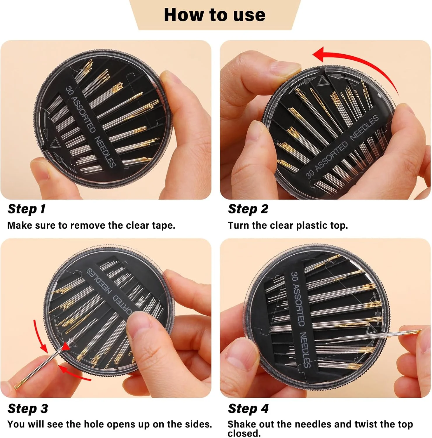Ftyiwu بسته 30 عددی سوزن خیاطی دستی، کیت سوزن های گلدوزی متنوع، 6 سایز سوزن های خیاطی چشم بزرگ با سوزن نخ کن برای پروژه های صنایع دستی DIY، خیاطی دستی، تعمیر خیاطی
