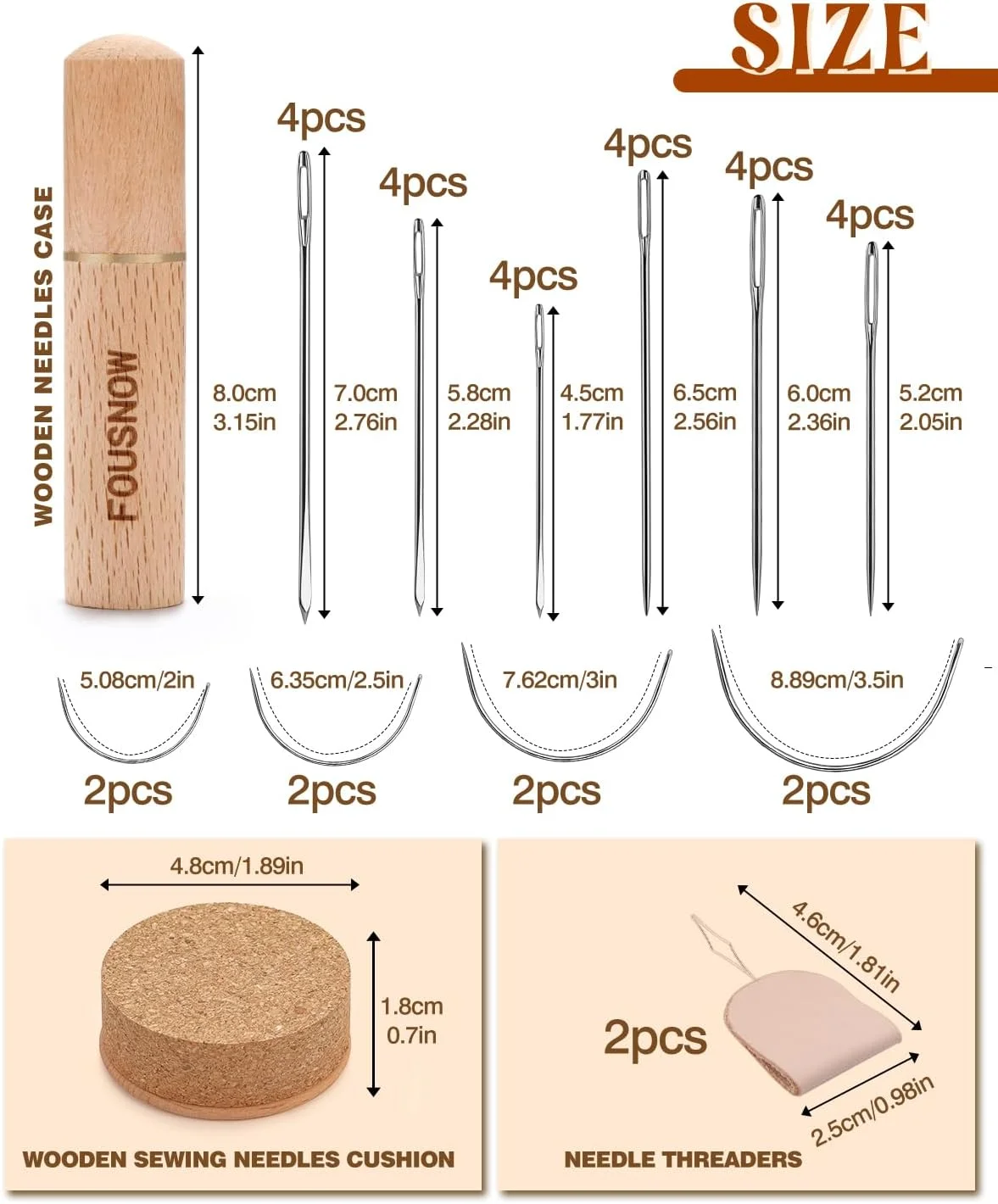 مجموعه سوزن خیاطی 36 عددی سنگین FOUSNOW، سوزن های خیاطی منحنی برای خیاطی دستی، سوزن های خیاطی چرمی با کوسن سوزن چوبی، جعبه سوزن برای تعمیرات روکش چرمی