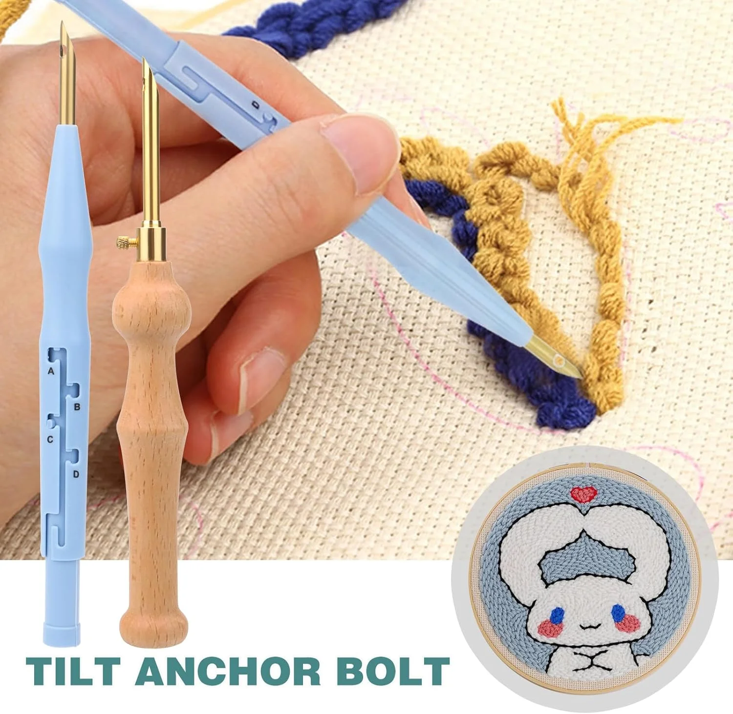 ست مبتدی گلدوزی فومیات 17 تکه، شامل ابزار سوزن پانچ، سوزن پانچ قابل تنظیم، دسته چوبی، پارچه سوزن پانچ، مجموعه سوزن پانچ برای نخ گلدوزی، مناسب برای مبتدیان کوک ضربدری (17 تکه)