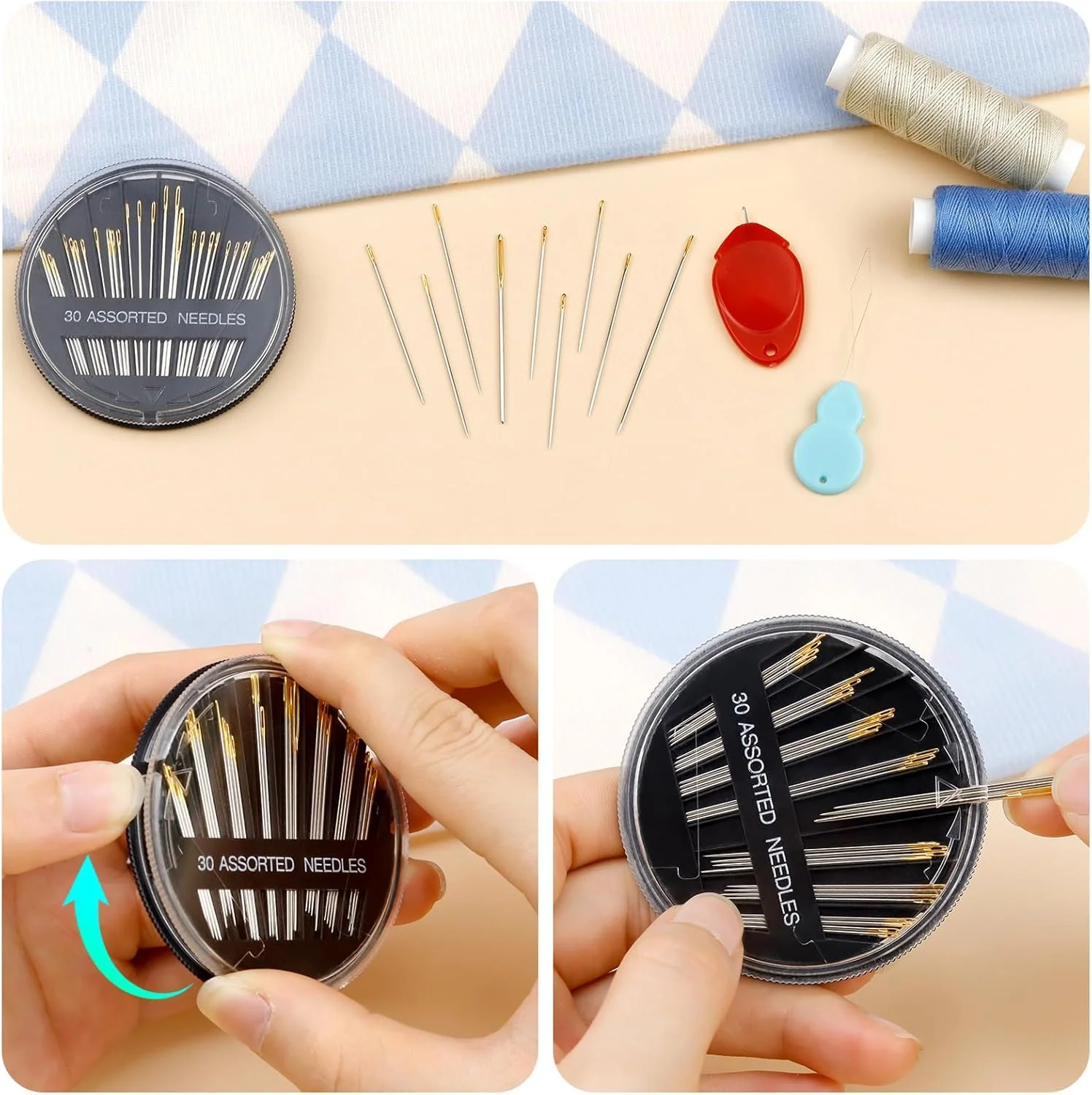 سوزن های خیاطی دستی ممتاز FIVEIZERO، بسته 30 عددی سوزن های گلدوزی متنوع با نخ کن برای صنایع دستی هنری خیاطی دستی CJ سوزن های خیاطی دستی ممتاز FIVEIZERO، بسته 30 عددی سوزن های گلدوزی متنوع با نخ کن برای صنایع دستی هنری خیاطی دستی CJ