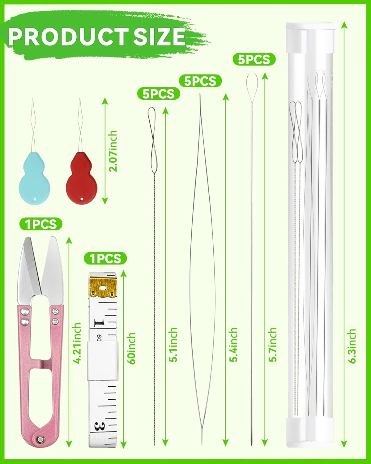 ست سوزن مهره FIVEIZERO، 3 سایز مختلف سوزن مهره چشم بزرگ (همراه با نخ‌کش)، بطری سوزن، نخ، سوزن گلدوزی، انگشتانه، ست سوزن مهره تاشو برای ساخت جواهرات