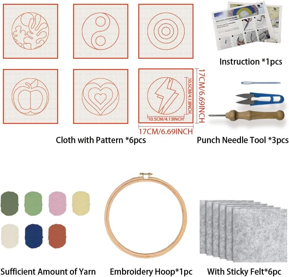 ست سوزن پانچ FREEBLOSS، 6 عدد، کیت سوزن پانچ، زیر لیوانی، کیت گلدوزی پانچ، الگوی ترکیبی چند عنصری، کیت سوزن پانچ، کیت سوزن پانچ برای مبتدیان