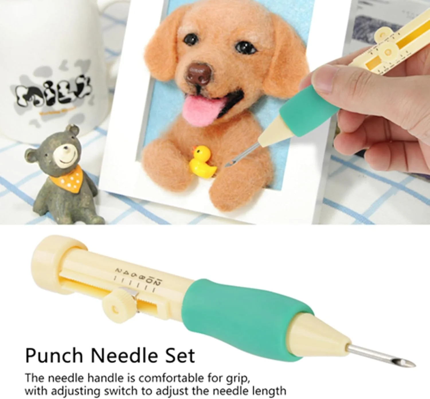 ست سوزن های گلدوزی فلکسمن، سوزن گلدوزی با قلم سوزن در 3 سایز، کیت ابزار، قلم گلدوزی جادویی، سوزن های پانچ (زرد+سبز)