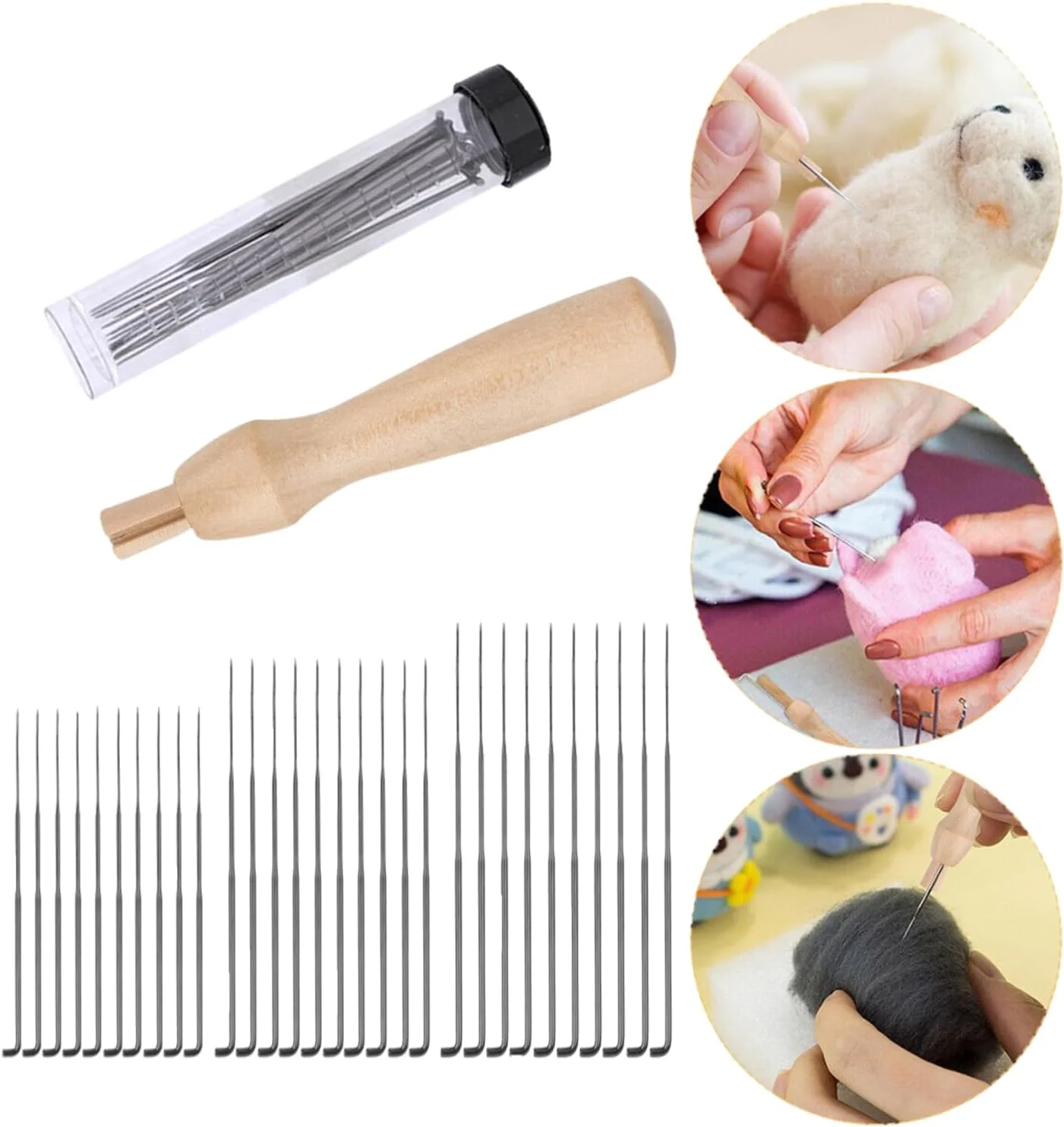 ست سوزن نمد دوزی، 30 عدد سوزن نمد دوزی (3 سایز)، 1 عدد ابزار دسته چوبی نمدی و 1 عدد بطری شفاف، ایده آل برای مبتدیان یا حرفه ای ها ست سوزن نمد دوزی، 30 عدد سوزن نمد دوزی (3 سایز)، 1 عدد ابزار دسته چوبی نمدی و 1 عدد بطری شفاف، ایده آل برای مبتدیان یا حرفه ای ها