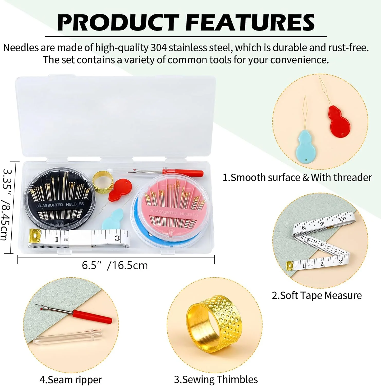 ست سوزن های خیاطی دستی ممتاز FIVEIZERO، 90 عدد سوزن گلدوزی متنوع با سوزن نخ کن، چاقوی نخ باز کن، انگشتانه، متر نواری نرم برای تعمیر خیاطی دستی