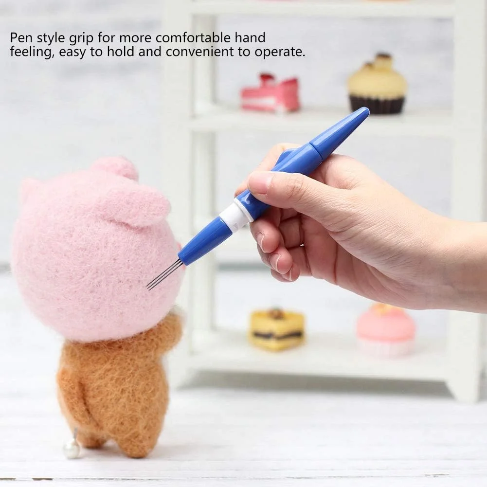 قلم سوزن نمدی، سوزن نمدی، 3 سوزن قلم نمدی، قلم نمدی قابل حمل، ابزار خیاطی چند سوزنه، قلم سوزن نمدی با حس راحتی در دست، سوزن نمدی برای کارهای دستی DIY (آبی)