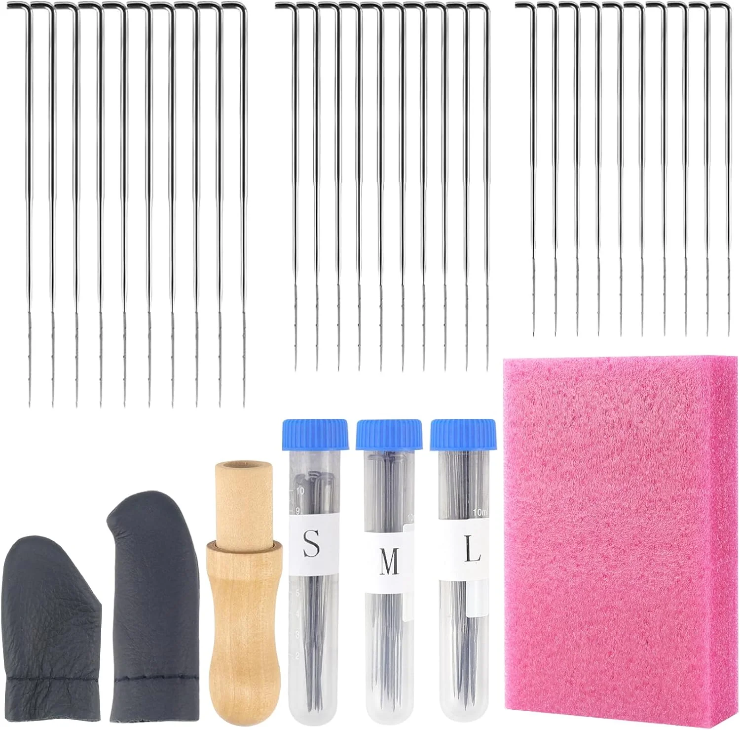 ست سوزن نمد دوزی، ست نمد دوزی سوزنی، سوزن های نمد دوزی، سوزن های نمد دوزی برای نمد دوزی خشک با سوزن در 3 سایز، دسته سوزن چوبی، بطری سوزن، پد فوم، انگشتانه، نمد دوزی پشمی