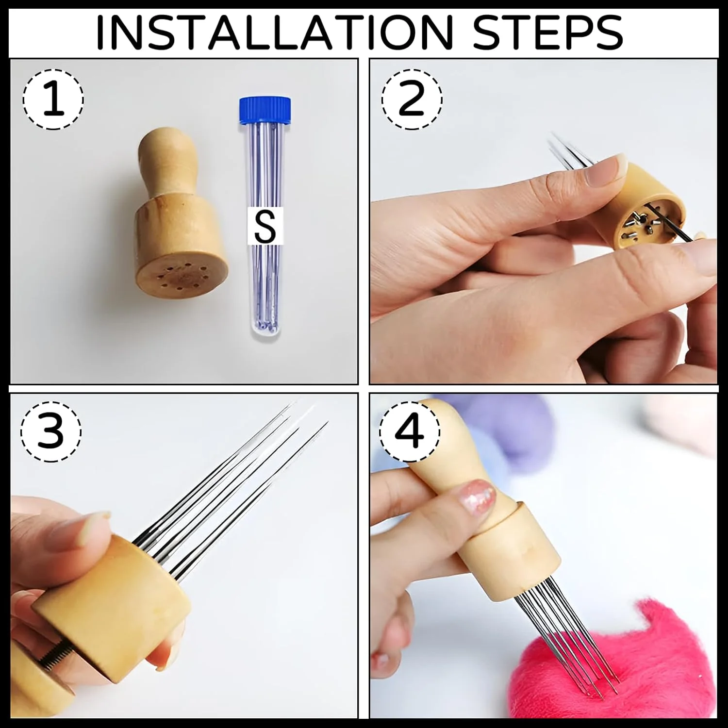 1 ست سوزن نمد دوزی، سوزن نمد دوزی برای نمد دوزی خشک، سوزن نمد دوزی، ست نمد دوزی خشک، سوزن نمدی برای ست نمد دوزی خشک، دسته سوزن نمدی ساخته شده از چوب، ست سوزن نمد دوزی، مبتدی نمد دوزی سوزنی