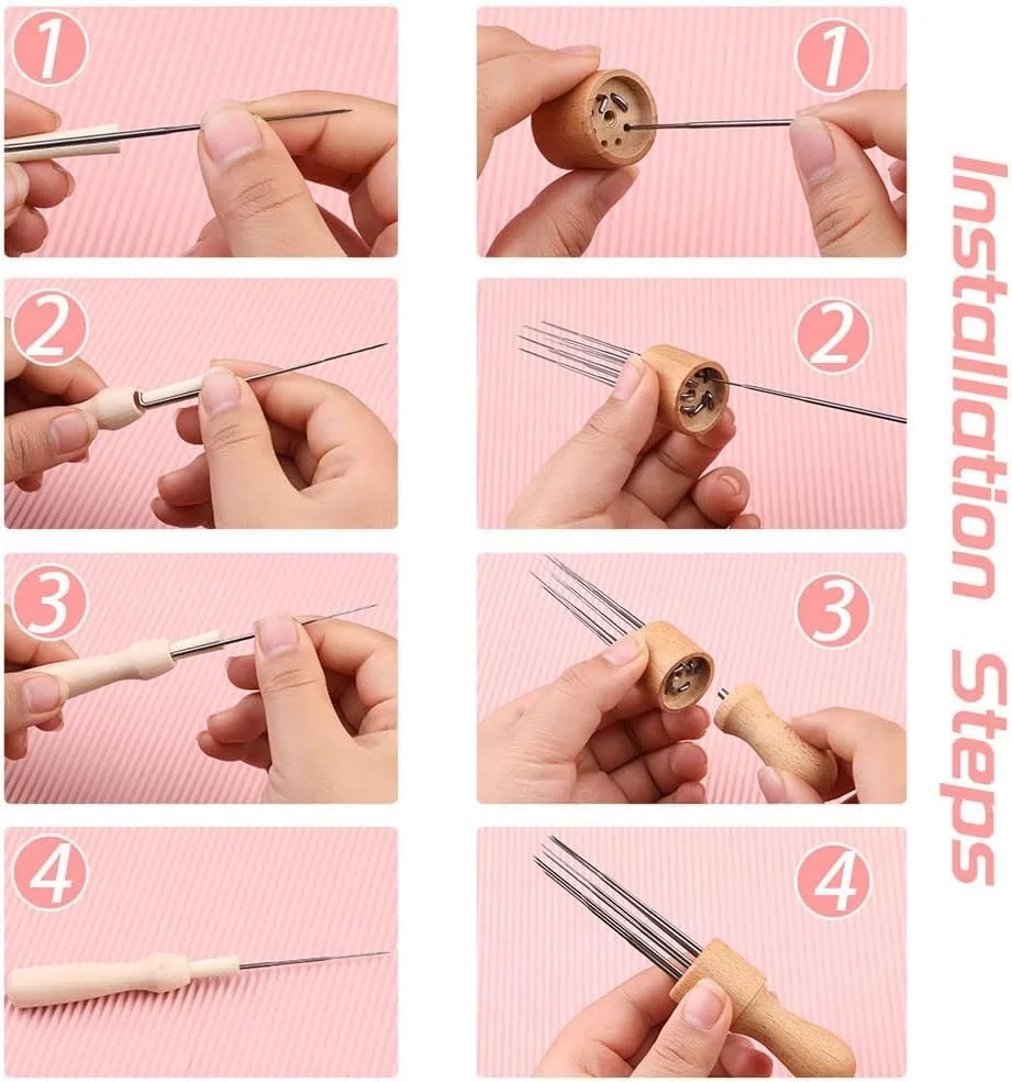 ست سوزن نمد دوزی، 62 تکه، 3 سایز، سوزن های نمد دوزی با دسته چوبی و 1 ظرف نگهداری شفاف، شامل 1 جفت انگشتی، کیت شروع نمد، ست ایده آل برای مبتدیان و کاربران پیشرفته