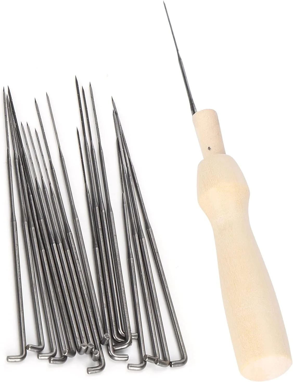 ست ابزار سوزن نمد دوزی پشمی، 18 سوزن با دسته چوبی، کیت کاردستی DIY