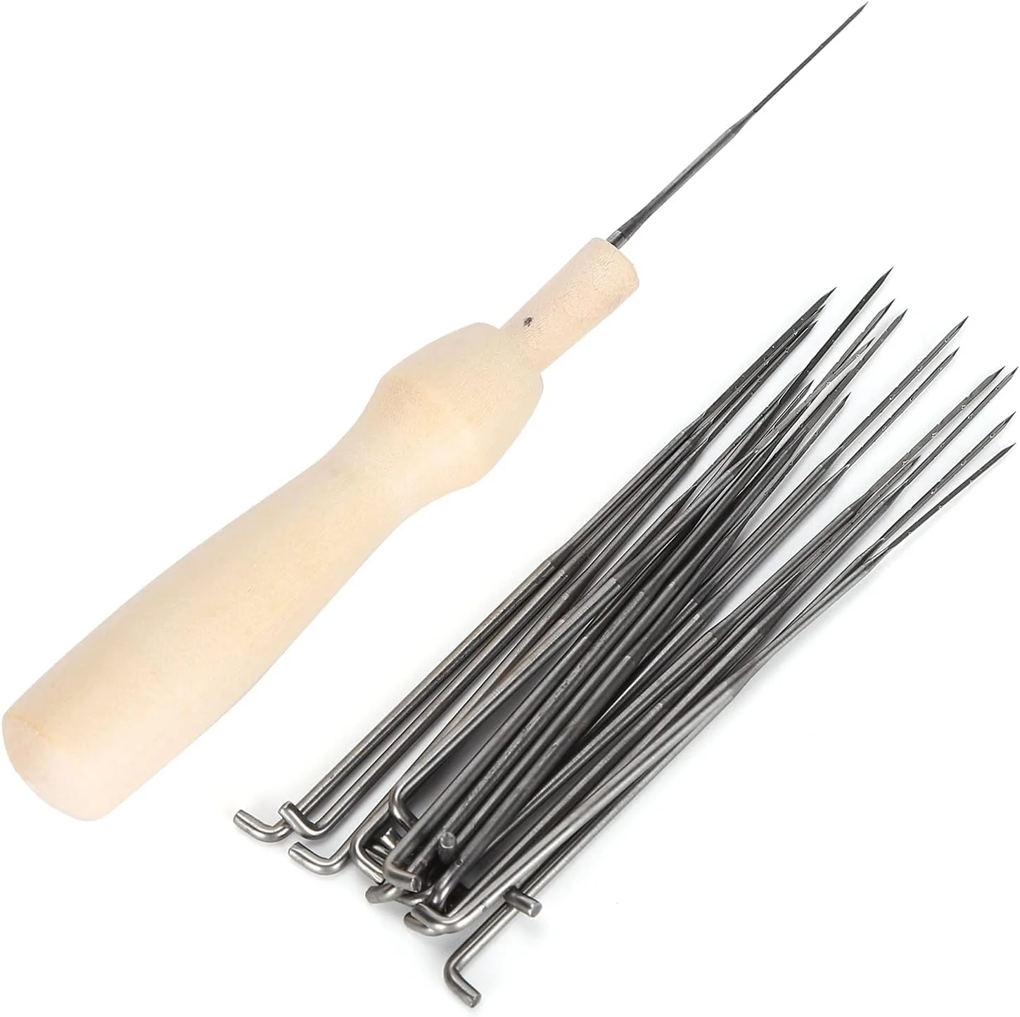 ست ابزار سوزن نمد دوزی پشمی، 18 سوزن با دسته چوبی، کیت کاردستی DIY