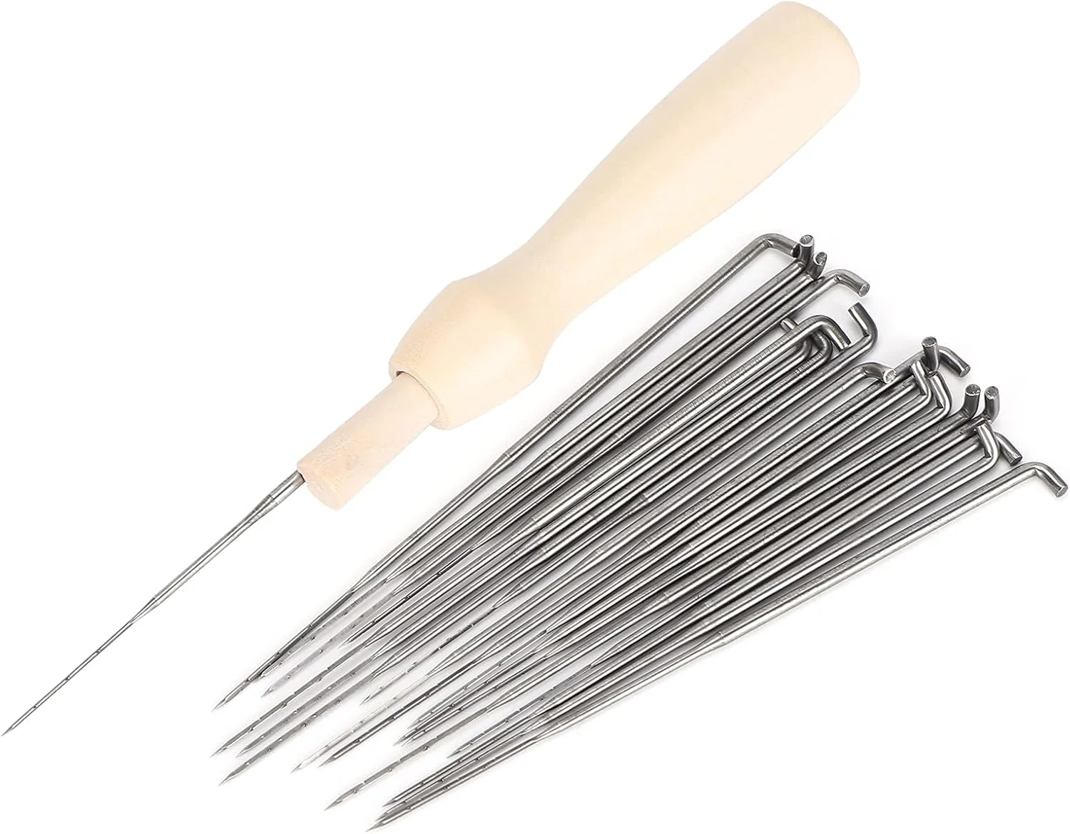 ست ابزار سوزن نمد دوزی پشمی، 18 سوزن با دسته چوبی، کیت کاردستی DIY