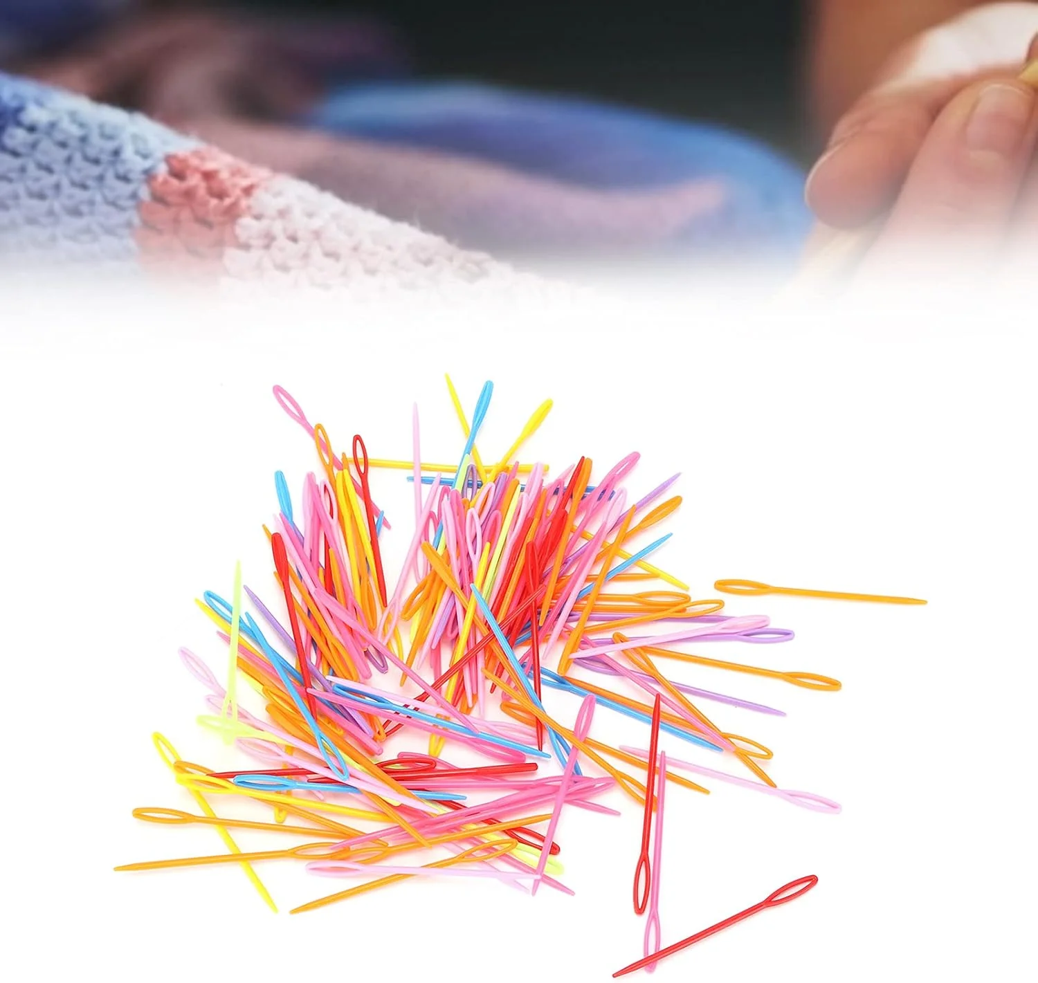 سوزن های بافتنی پلاستیکی FEIP، 1000 عدد سوزن خیاطی پلاستیکی رنگارنگ، سوزن های گلدوزی برای خیاطی، بافتنی، کاردستی و DIY