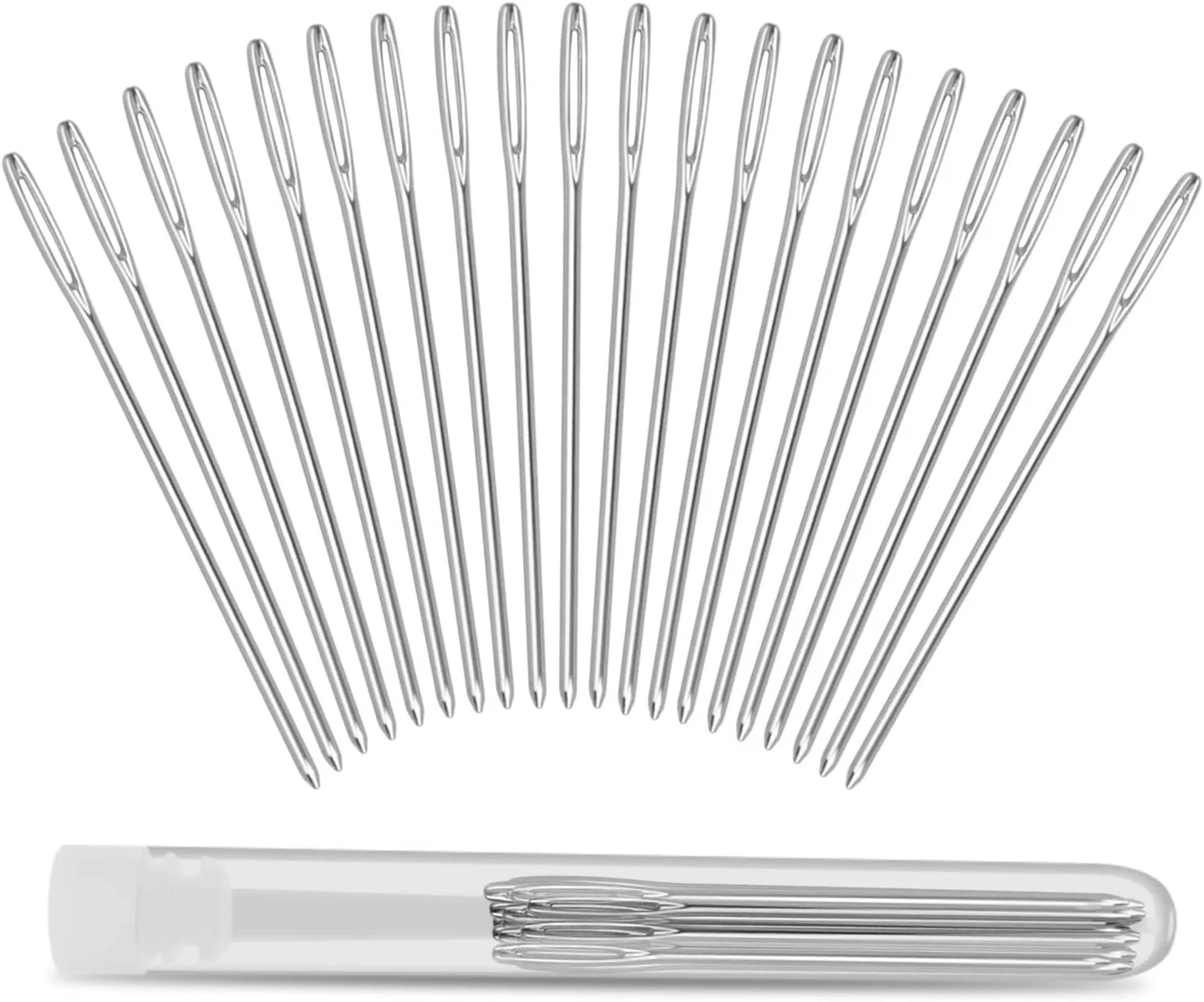  سوزن های ته گرد بزرگ ERKOON Alcoon، 20 عدد، سوزن های خیاطی چشم بزرگ 52 میلی متری، سوزن های بخیه فولادی ضد زنگ با بطری شفاف برای پروژه های چرمی