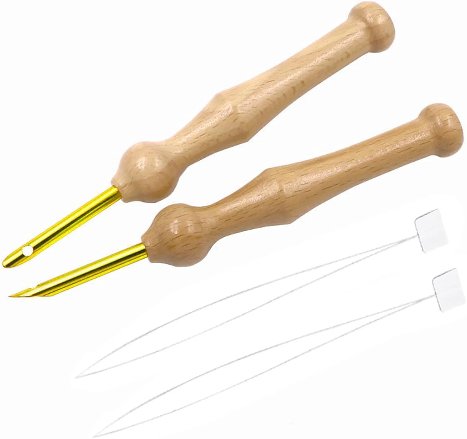 2 عدد سوزن پانچ ارگونومیک گلدوزی، ست سوزن پانچ چوبی کاربردی برای تزیین اپلیکه، مناسب برای کارهای دستی و دوخت