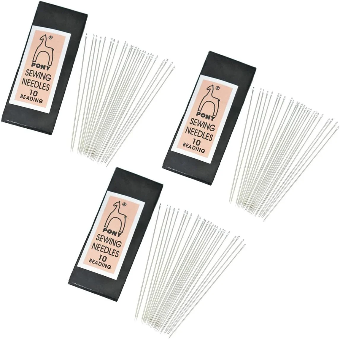 سوزن های پولک دوزی Pony مناسب برای مهره دوزی، خیاطی و گلدوزی دستی سایز 10: 3 بسته - طول سوزن: 55.5 میلی متر