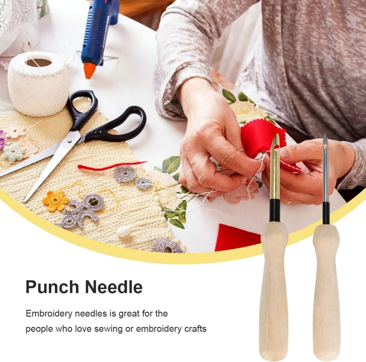 2 عدد قلم گلدوزی دسته چوبی، سوزن پانچ گلدوزی، ابزار بافندگی برای تزئینات DIY 2 عدد قلم گلدوزی دسته چوبی، سوزن پانچ گلدوزی، ابزار بافندگی برای تزئینات DIY