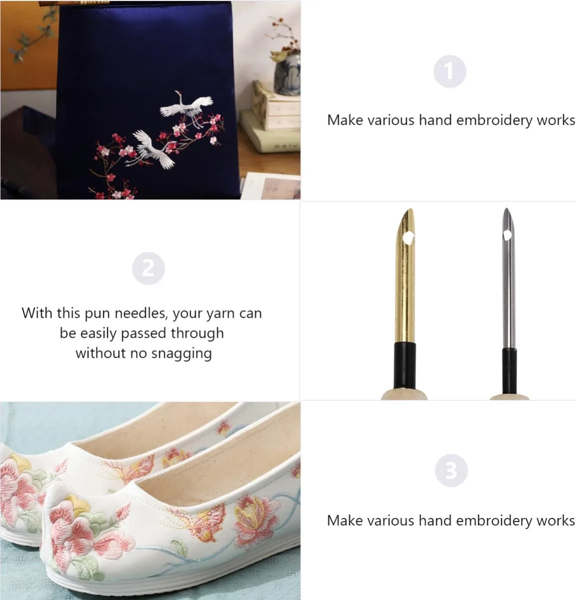 2 عدد قلم گلدوزی دسته چوبی، سوزن پانچ گلدوزی، ابزار بافندگی برای تزئینات DIY 2 عدد قلم گلدوزی دسته چوبی، سوزن پانچ گلدوزی، ابزار بافندگی برای تزئینات DIY