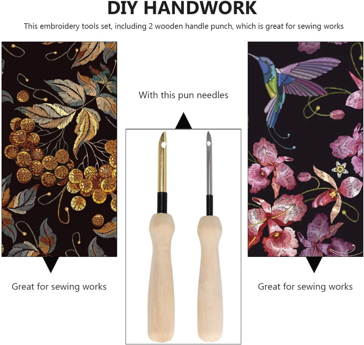 2 عدد قلم گلدوزی دسته چوبی، سوزن پانچ گلدوزی، ابزار بافندگی برای تزئینات DIY 2 عدد قلم گلدوزی دسته چوبی، سوزن پانچ گلدوزی، ابزار بافندگی برای تزئینات DIY