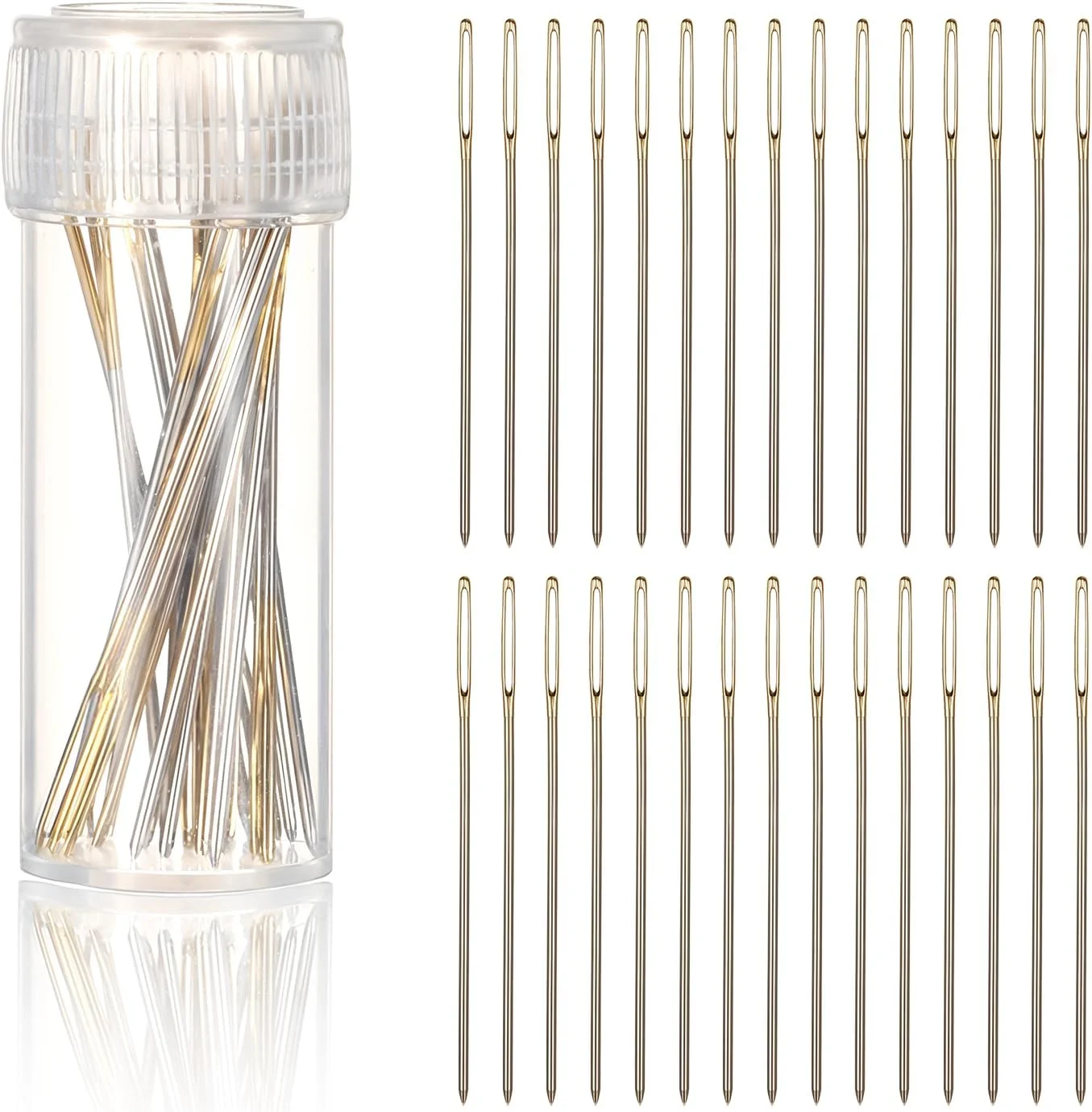 30 عدد سوزن گلدوزی، سوزن های کند با چشم های بزرگ طلایی رنگ، لوازم سوزن دوزی استیل ضد زنگ، سوزن خیاطی دستی با جعبه شفاف برای گلدوزی (1.5 اینچ)