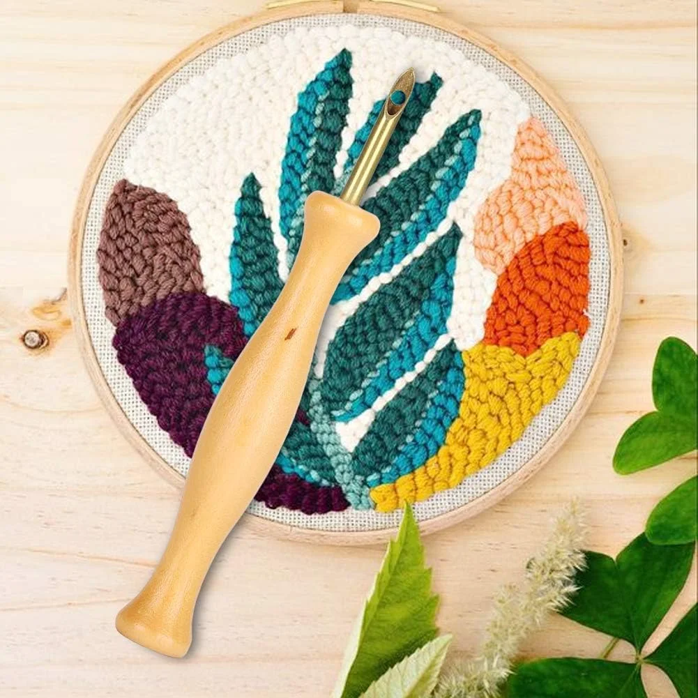 پانچ نیدل با سوزن نخ کن چوبی، دسته بافتنی پانچ نیدل چوبی قابل حمل، قلم گلدوزی قابل حمل، ابزار بافت بخیه
