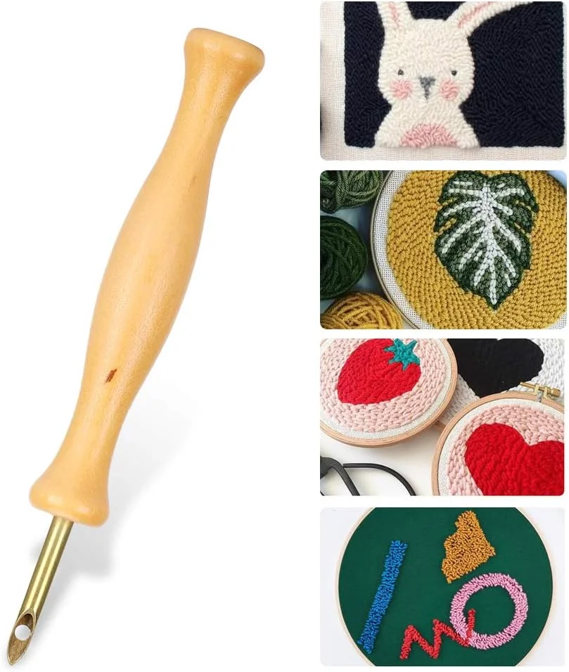 پانچ نیدل با سوزن نخ کن چوبی، دسته بافتنی پانچ نیدل چوبی قابل حمل، قلم گلدوزی قابل حمل، ابزار بافت بخیه
