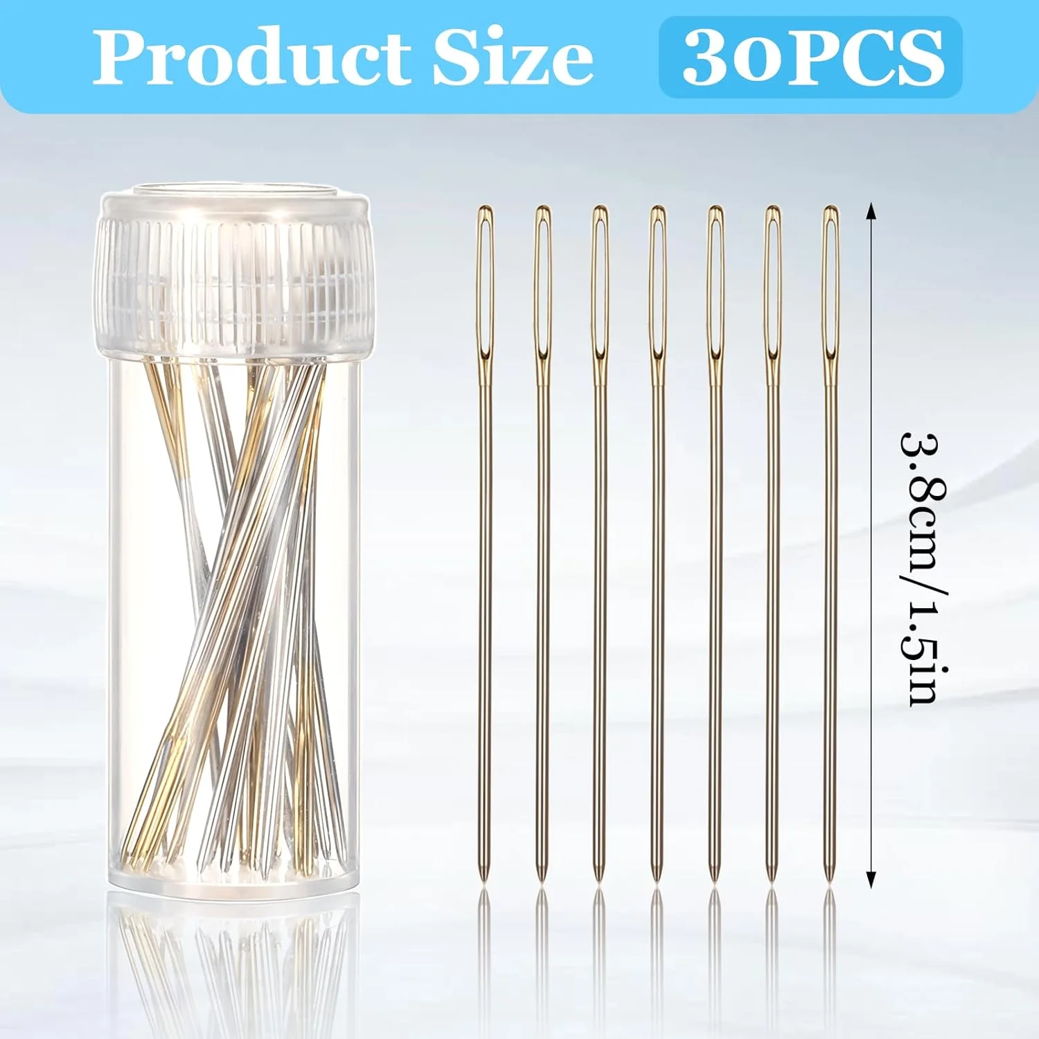 30 عدد سوزن گلدوزی، سوزن های کند با چشم های بزرگ طلایی رنگ، لوازم سوزن دوزی استیل ضد زنگ، سوزن خیاطی دستی با جعبه شفاف برای گلدوزی (1.5 اینچ)