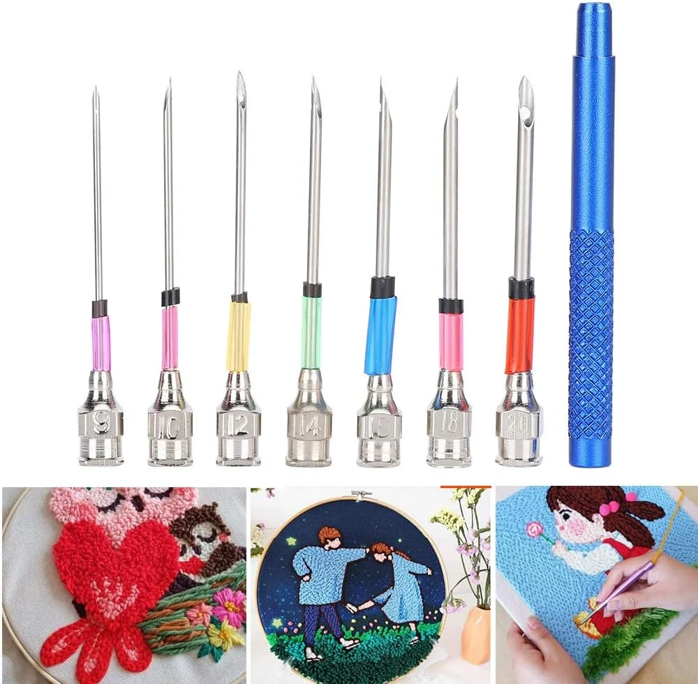 سوزن های پانچ گلدوزی فولادی، ست ابزار نخ دوزی، سوزن هنری بافندگی با دسته برای کاردستی و تزئینات دستی DIY سوزن های پانچ گلدوزی فولادی، ست ابزار نخ دوزی، سوزن هنری بافندگی با دسته برای کاردستی و تزئینات دستی DIY