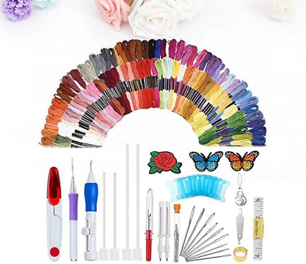ست گلدوزی جادویی 136 تکه، کیت سوزن پانچ قلم دوخت با 100 نخ رنگی، سوزن، قیچی، انگشتانه، بشکاف، ابزار کاردستی خیاطی برای گلدوزی و کوک صلیبی DIY ست گلدوزی جادویی 136 تکه، کیت سوزن پانچ قلم دوخت با 100 نخ رنگی، سوزن، قیچی، انگشتانه، بشکاف، ابزار کاردستی خیاطی برای گلدوزی و کوک صلیبی DIY