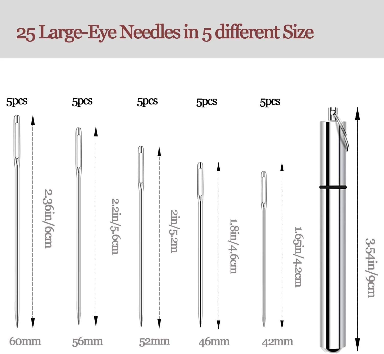 بسته 25 عددی سوزن های گلدوزی چشم بزرگ، سوزن های خیاطی دستی تیز، 5 سایز سوزن خیاطی چشم بزرگ با 5 سوزن نخ کن در لوله آلومینیومی بسته 25 عددی سوزن های گلدوزی چشم بزرگ، سوزن های خیاطی دستی تیز، 5 سایز سوزن خیاطی چشم بزرگ با 5 سوزن نخ کن در لوله آلومینیومی