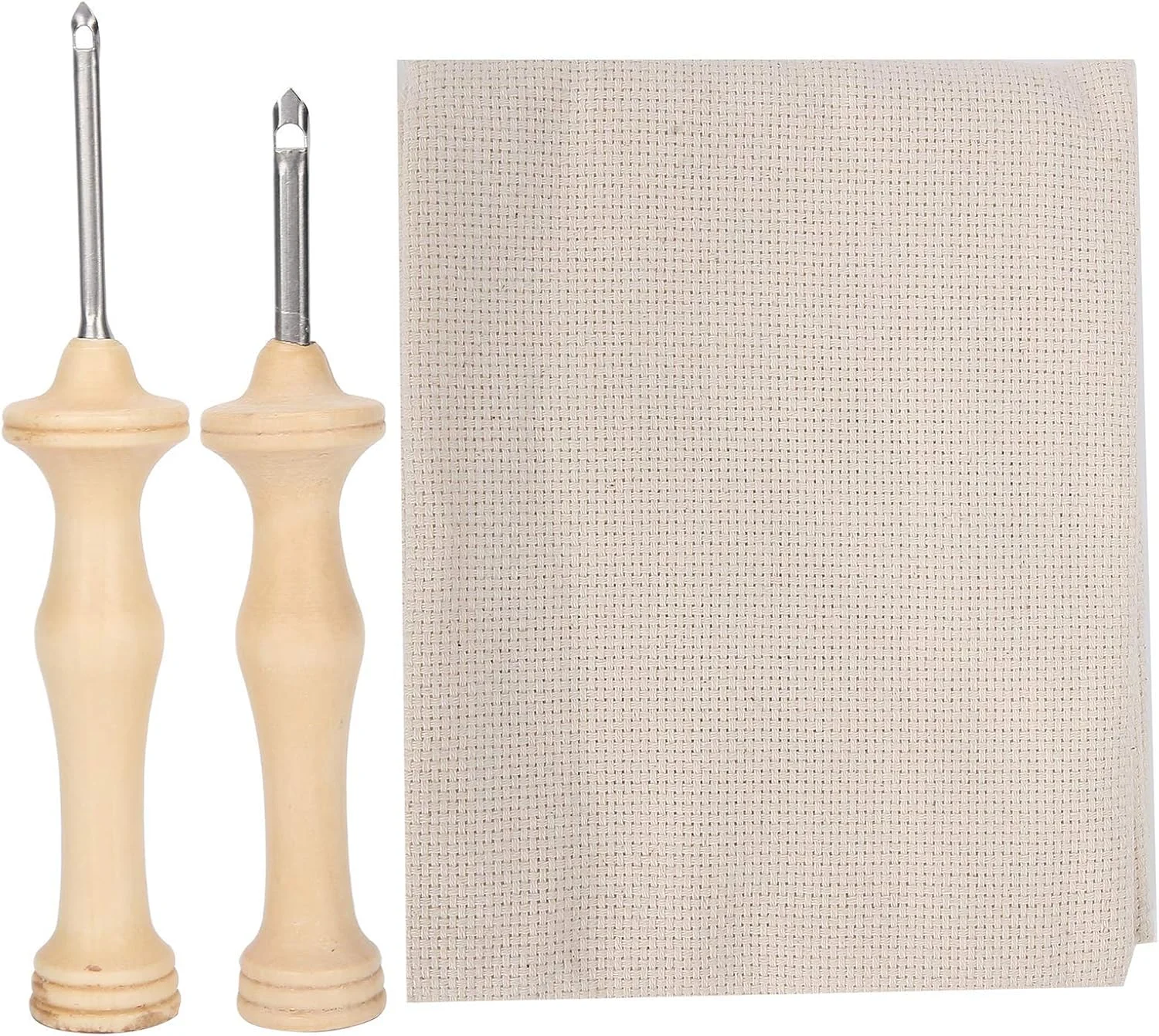 ست 2 عددی سوزن پانچ گلدوزی با پارچه راهب، ابزار بافتنی قلم پانچ گلدوزی با دسته چوبی