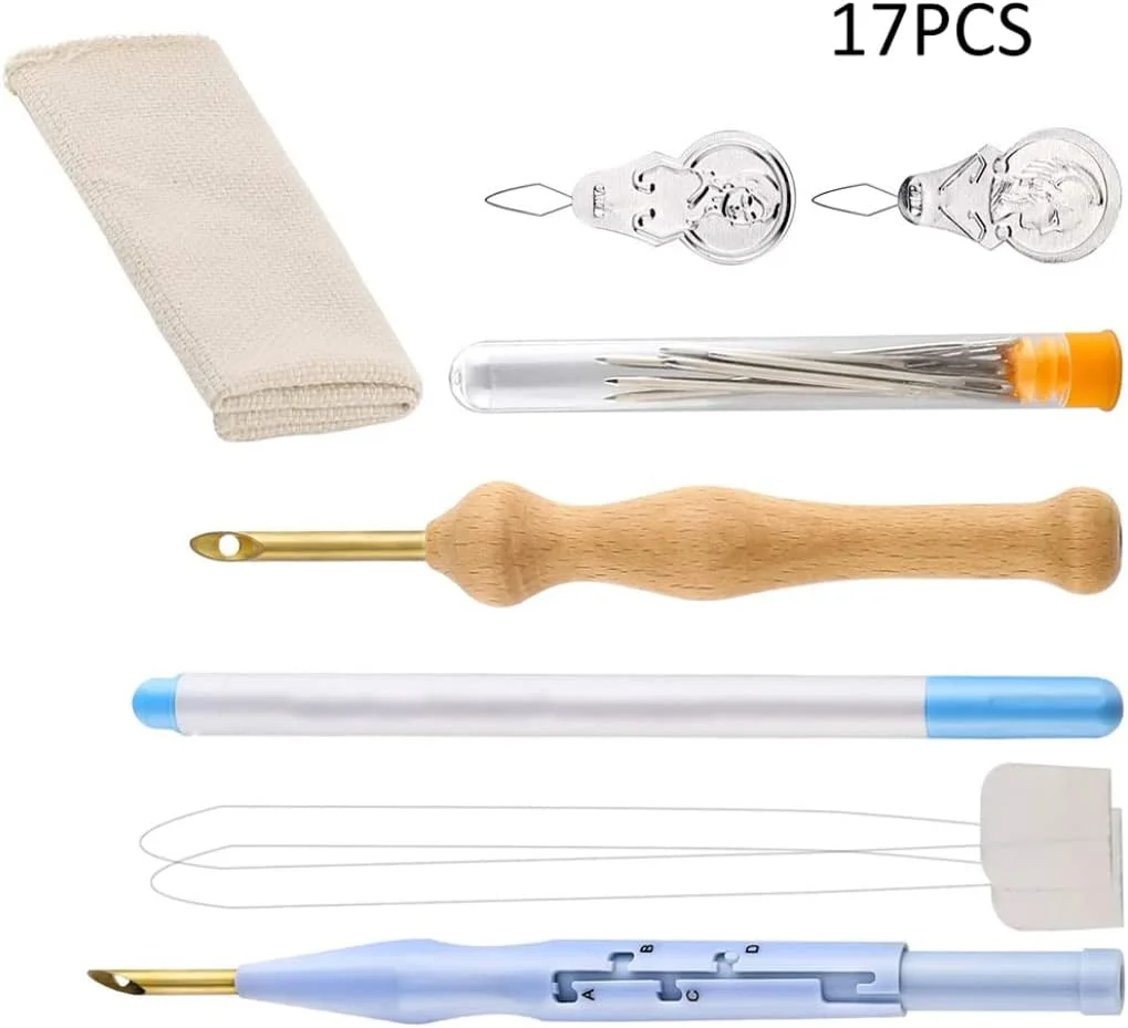 ست های سوزن پانچ گلدوزی، نخ فرش، سوزن های پانچ، نخ های سوزن برای مبتدیان DIY Cross Stitching 17PCS ست های سوزن پانچ گلدوزی، نخ فرش، سوزن های پانچ، نخ های سوزن برای مبتدیان DIY Cross Stitching 17PCS