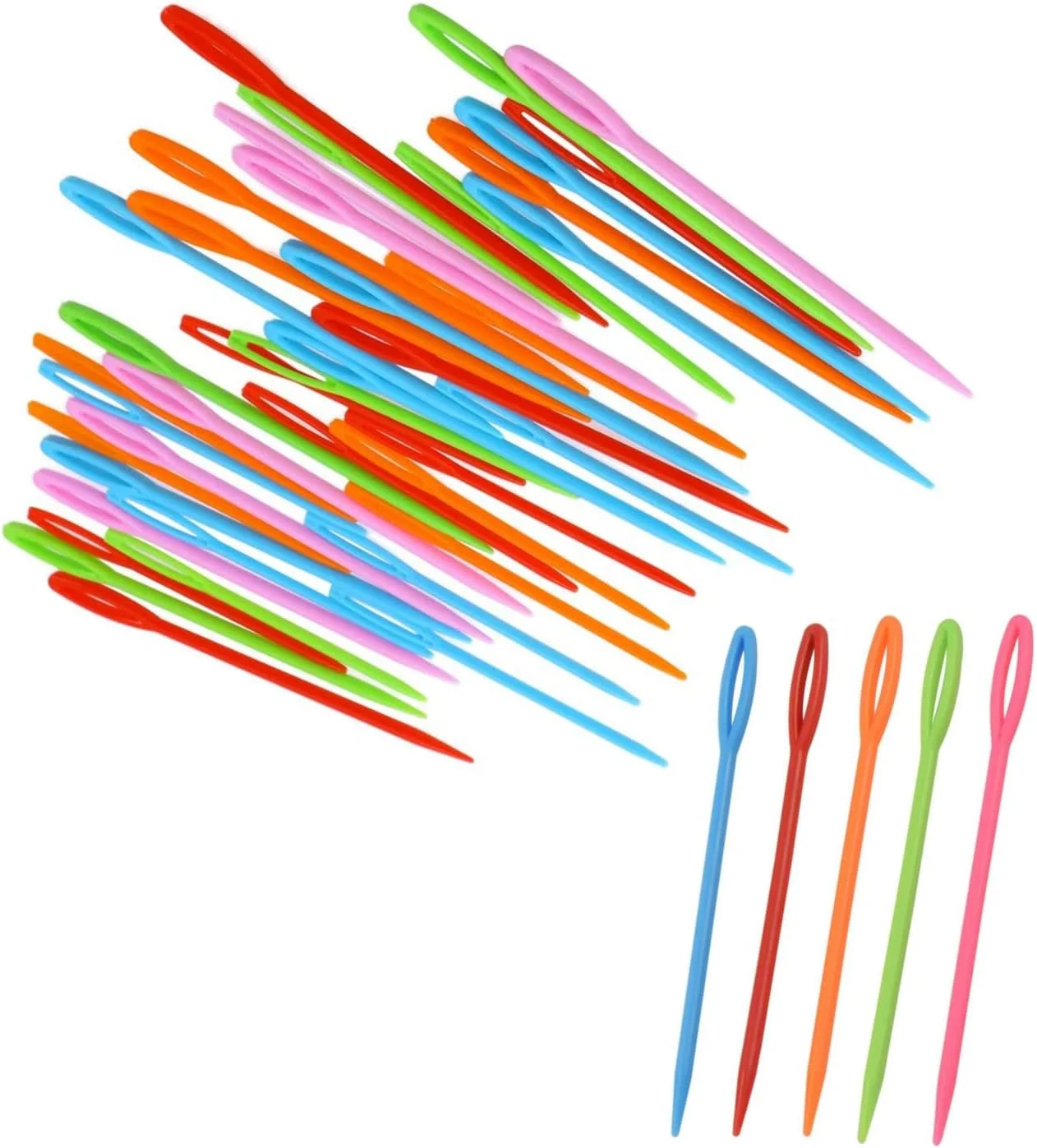 سوزن های خیاطی پلاستیکی دوجوانهونگ، 100 عدد، 7 سانتی متر، چند رنگ، نوک تیز، مناسب برای کاردستی کودکان، خیاطی، لحاف دوزی، گلدوزی