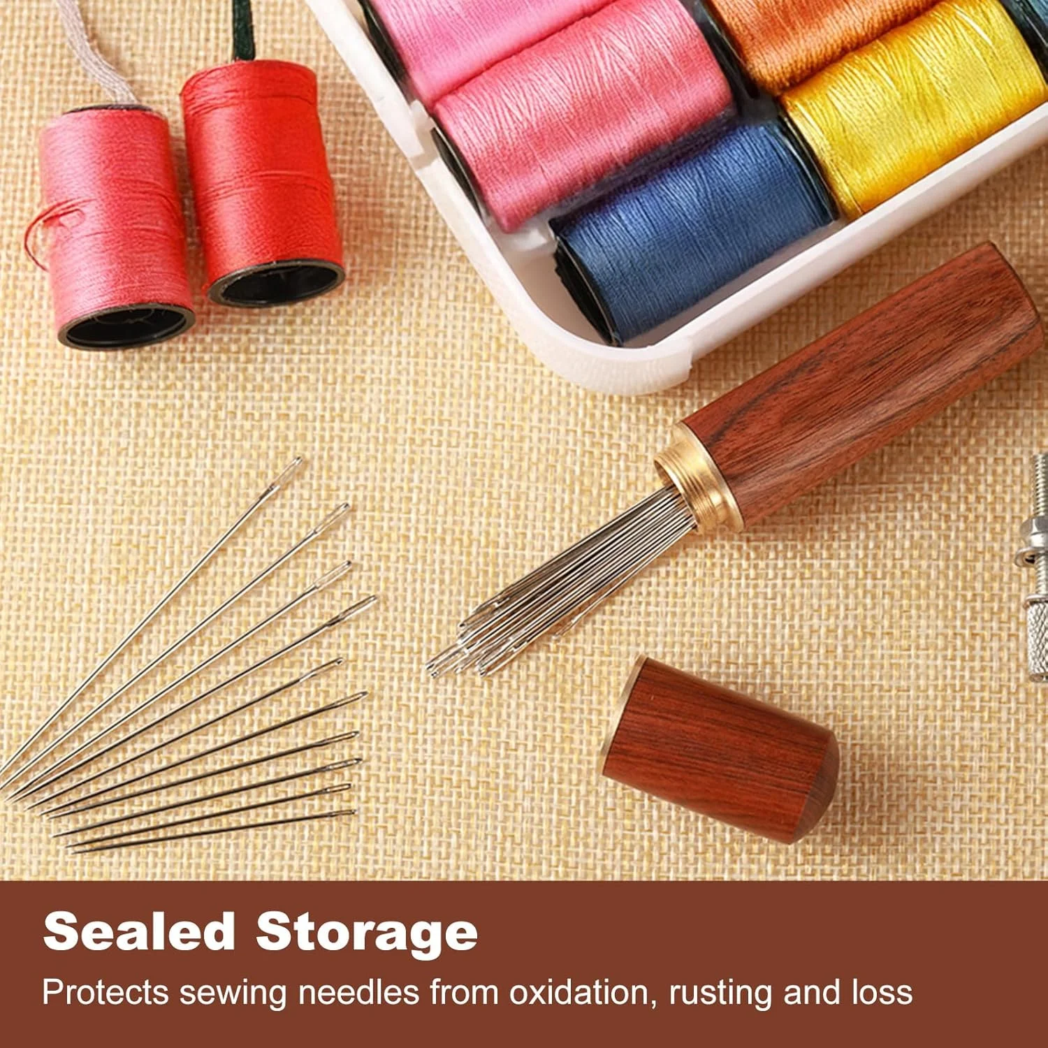 بسته 25 عددی سوزن خیاطی چشم بزرگ با جعبه چوبی، سوزن های خیاطی استیل ضد زنگ برای خیاطی دستی، سوزن های گلدوزی، سوزن های کوک متقاطع، سوزن های وصله برای پشم و صنایع دستی