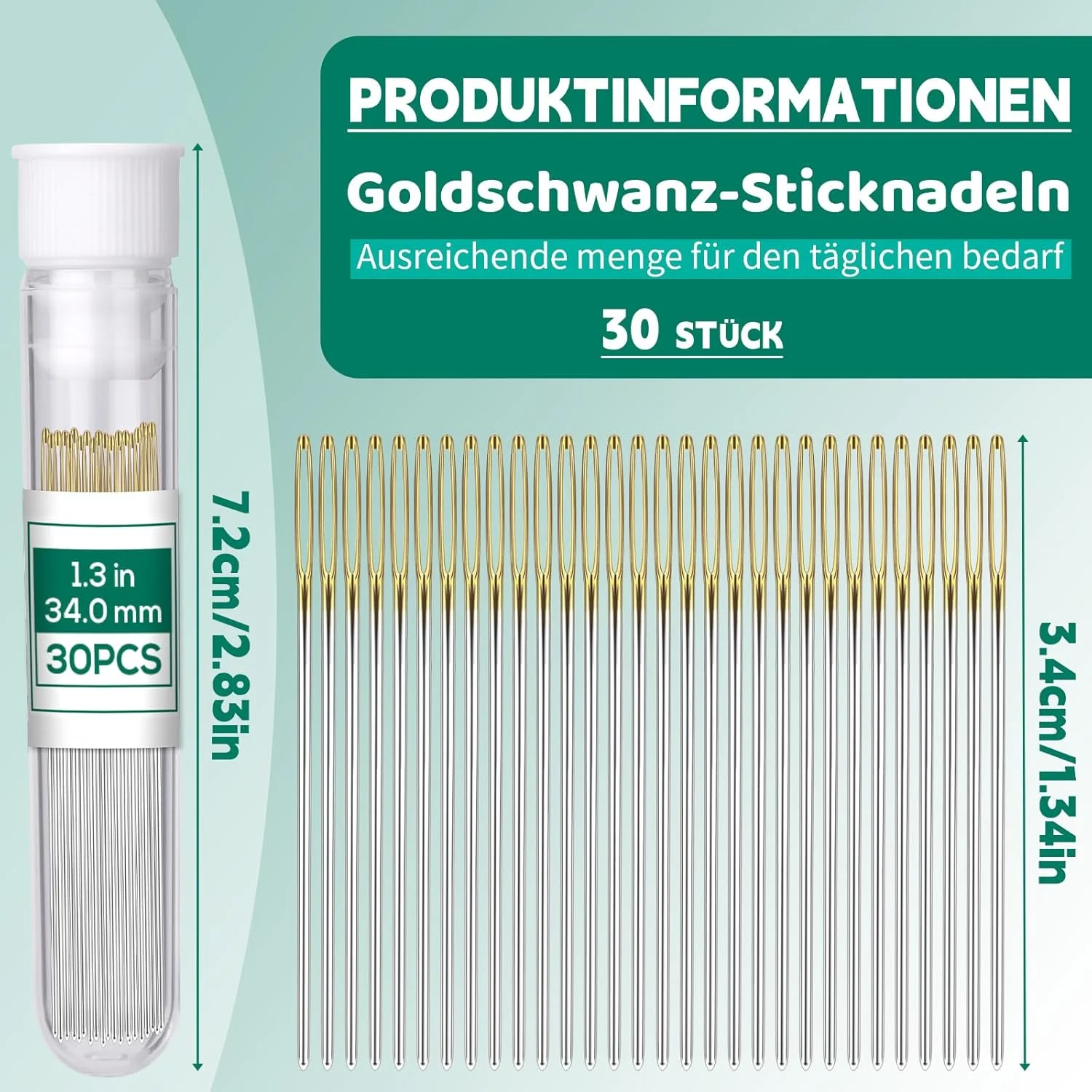 مجموعه سوزن خیاطی MASPHY شامل 30 عدد سوزن، سوزن های چشمی بزرگ 3.4 سانتی متری، مجموعه سوزن های گلدوزی، سوزن های ضخیم با چشم بزرگ به همراه بطری شفاف برای دوخت دستی صنایع دستی چرمی پشمی