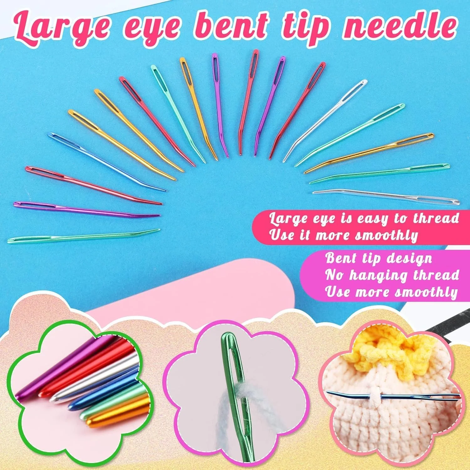 ست سوزن خمیده چشم بزرگ Dolaso برای دوخت، بافتنی، قلاب بافی، صنایع دستی DIY با سوزن رفو و سوزن ملیله دوزی، سوزن های رفو ایده آل برای پشم