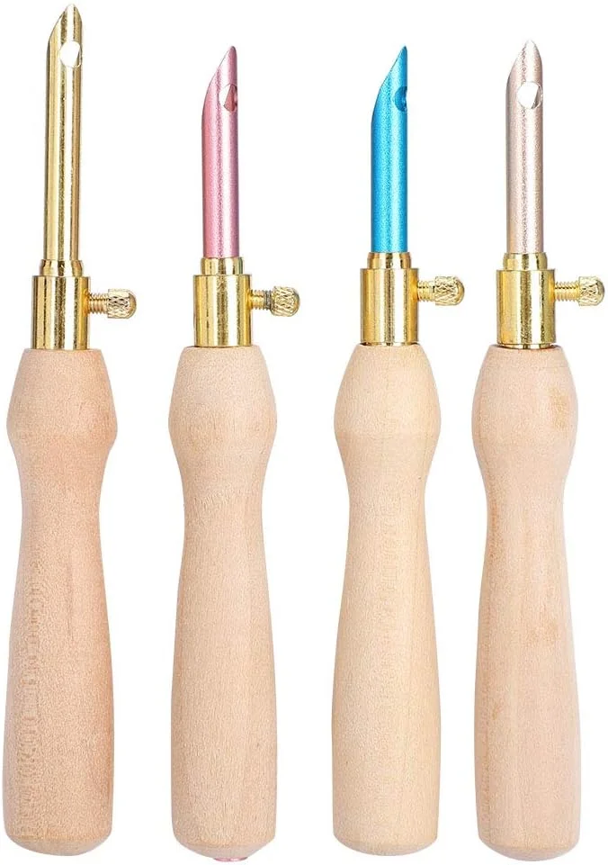 ست سوزن پانچ 4 عددی با دسته چوبی، قلم های گلدوزی برای نخ گلدوزی، مناسب مبتدیان در دوخت ضربدری