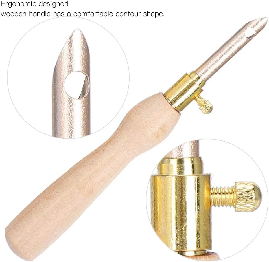 ست سوزن پانچ 4 عددی با دسته چوبی، قلم های گلدوزی برای نخ گلدوزی، مناسب مبتدیان در دوخت ضربدری