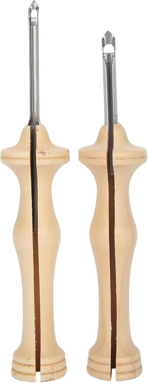 ست سوزن پانچ 2 عددی برای نخ فرش، کیت گلدوزی سوزن پانچ، سوزن نخ دسته چوبی برای خیاطی، نمد دوزی، ابزارهای بافندگی دستی DIY، ابزارهای بافندگی