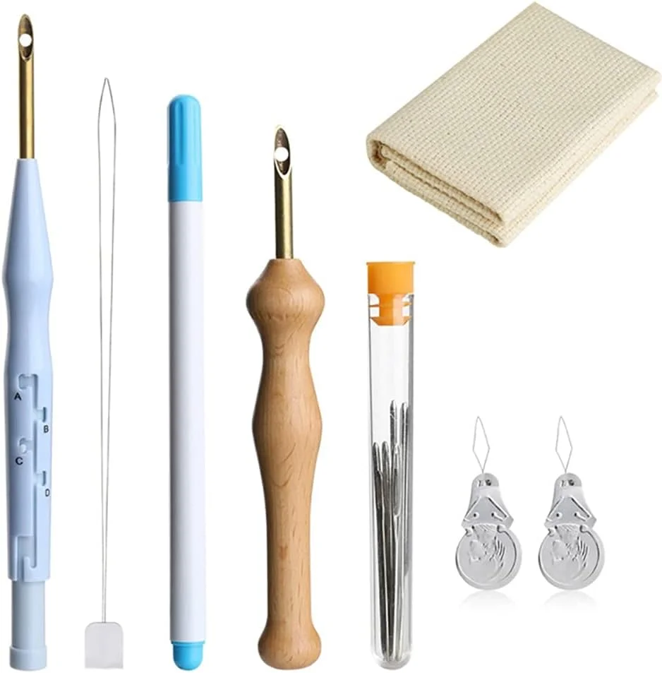 کیت گلدوزی DIY سوزن پانچ نخ کاموا دسته چوبی قلم گلدوزی سوزن نخ پارچه برای کوک متقاطع (A) کیت گلدوزی DIY سوزن پانچ نخ کاموا دسته چوبی قلم گلدوزی سوزن نخ پارچه برای کوک متقاطع (A)